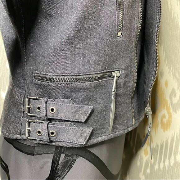 Ralph Lauren Italian Lamb Leather Patch Stretch Denim Moto Jacket - Picture 7 of 16